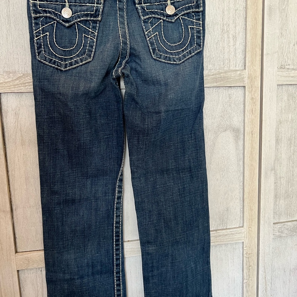 True Religion Blue Straight-Leg Jeans with Horseshoe Stitching